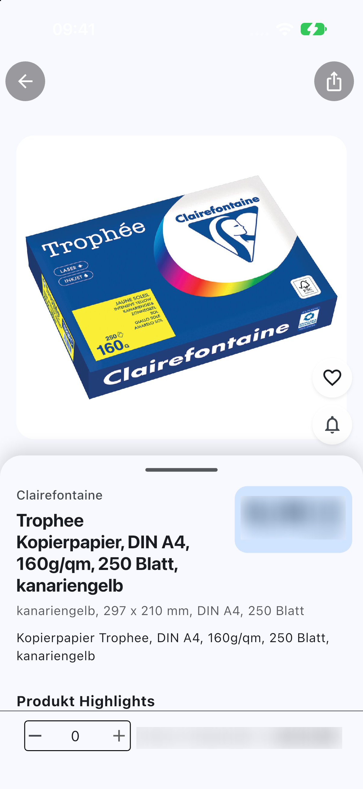 Artikeldetail Kopierpapier mit Produktbeschreibung