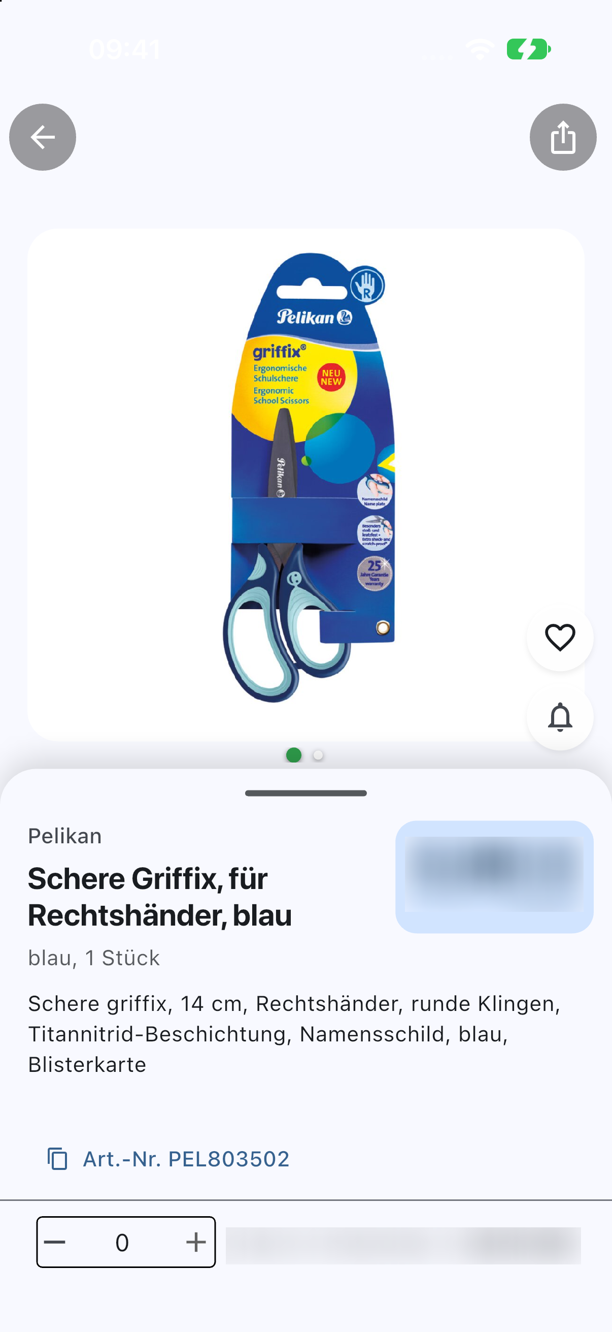 Detailansicht der Pelikan Schulschere