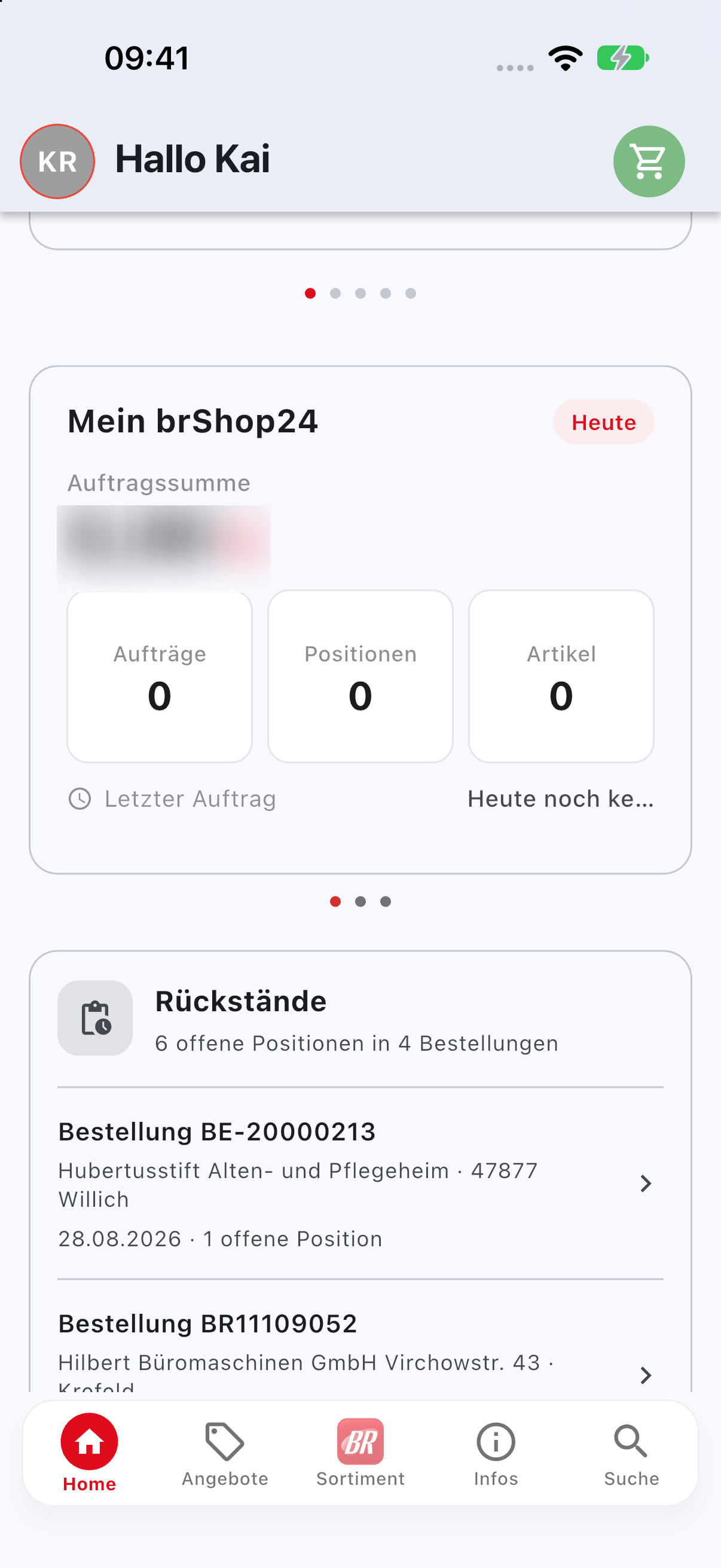Dashboard mit Shop-Kennzahlen und offenen Rückständen