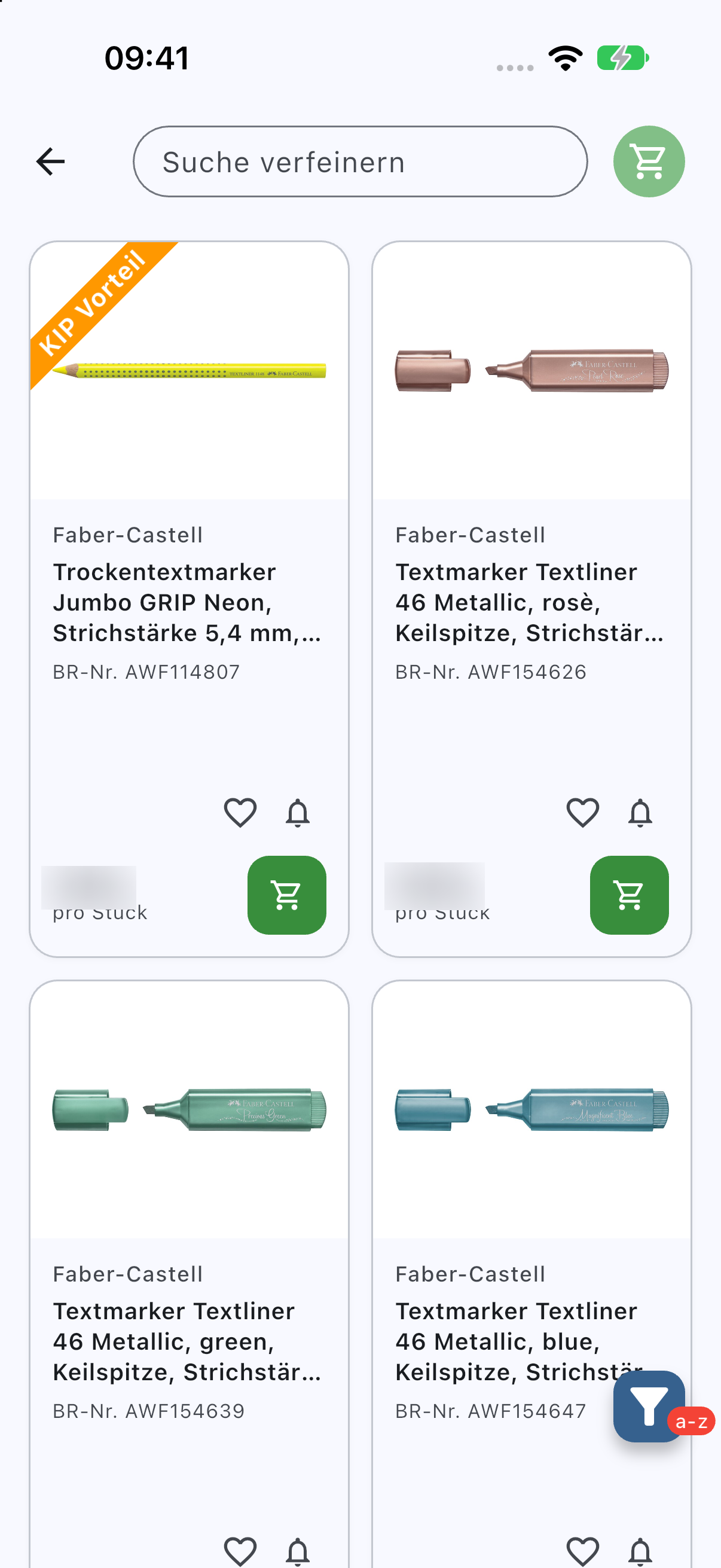 Textmarker im Sortiment mit Filter