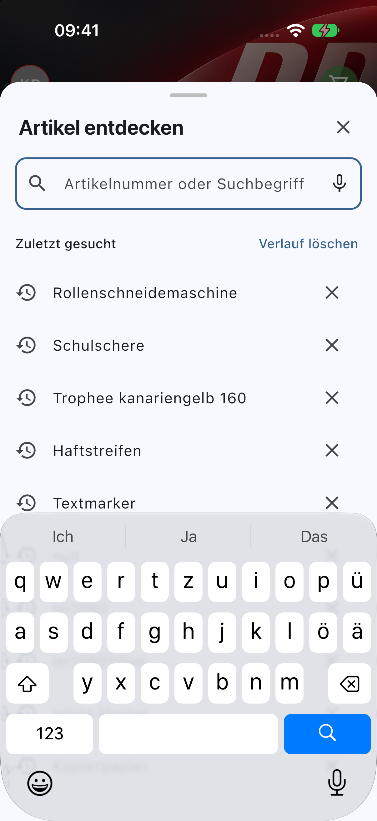 Globale Volltextsuche mit Sprachsteuerung und letzten Suchbegriffen